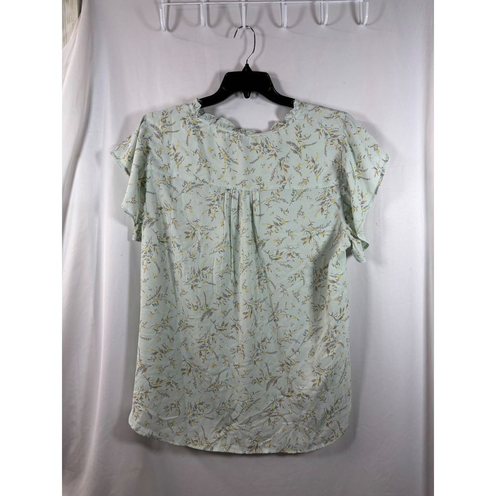 Preswick & Moore 3X Mint Floral Flutter Sleeve Blouse Ruffle Keyhole Neck Top